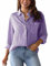 Panegy Camicia da donna a righe, a maniche lunghe, elegante, con scollo a V, camicetta con bottoni, camicette alla moda, da lavoro, in cotone, casual, basic, Lilla, XXL