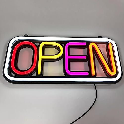Open bunt mit Rahmen Neonlicht LED Neon Schild XL Licht Lampe Reklame Leuchte Party Wand Dekoration Hintergrund Beleuchtung Deko Wandleuchte Disko BAR Deko Laden Schaufenster Kiosk Club geöffnet