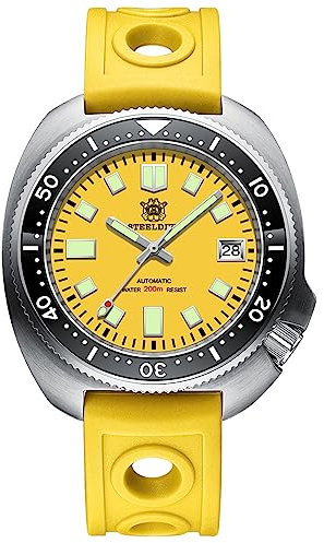 Burnside Steeldive SD1974, 6105 Turtle Captain Willard, NH35, Saphir, Gelb, Armband und Gummiband, BNIB, gelb, Gurt