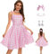 AYYOHON Ensemble collier et boucles d'oreilles pour femme - Robe à carreaux rose - Jupe - Nœud - Marguerite - Costume d'Halloween 2023 - Taille 3XL