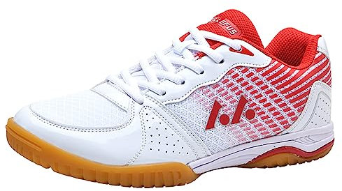JiuQing Chaussures De Tennis De Table pour Hommes Pingpong Badminton Sneakers Soft Bottom Respirant Indoor Fitness Training Shoes,Rouge,42 EU
