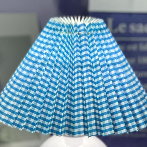 HERCHR Falten-Lampenschirm Im Nordischen Stil, E27-Stoff-Lampenschirm, Tisch-Lampenschirm, Ersatz-Clip-on-Stoff-Lampenschirm Für Tisch-Wand-Stehlampe(Blauer Karo)