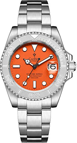 FINNIAN CADISEN Automatik Uhr Herren Mechanische Automatikuhr Saphirglas Rostfreier Stahl Klassisch Homage (8210orangerot)