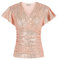 GRACE KARIN Blouse Paillettée Femme à Taille Marquée Col Croisé en V Haut d'Été Moulant à Manches Courtes Volantées T-Shirt Grande Taille L Rose