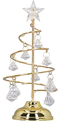 Mini árbol de Navidad de Metal LED Luz de árbol de Navidad de Cristal con Soporte de Metal Y Adorno de Estrella Pequeño árbol de Navidad de Hierro Decorativo Luz de Noche para(Luz cálida dorada)