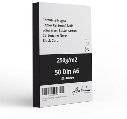 50 Schwarzer Postkarten A6 (10,5x14,8cm) 250g/m2 – Schwarzer Fotokarton A6 – Ideal für die Gestaltung von personalisierten Postkarten, für besondere Einladungen, Grüße und Bastelarbeiten