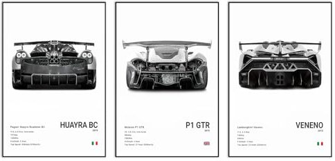 Klassisches Supercar-Poster auf Leinwand, Wandkunst, modern, cooles Rennen, Lamborghini Mclaren Pagani, Sportwagen, Kunstdrucke für Männerhöhle, Jungenzimmer, Ästhetik, Dekor (30,5 x 45,7 cm,