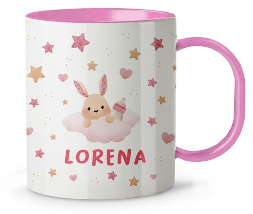 Mug pour enfant. Mug personnalisé. Tasse en plastique pour enfant. Cadeau personnalisé. Mugs originaux pour cadeaux. Couleurs au choix. Nuages de lapin