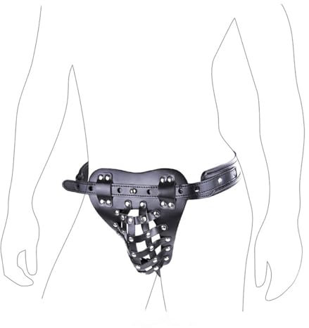 FOCICE Keuschheitsgürtel Für Herren Extrem Leder Chastity Belt Male Gay Peniskäfig Keuschheitskäfig Bondage Fetisch Sexspielzeug Für Männer Bettfesseln G-String Unterhose Mit Schlüssel Und Schloss