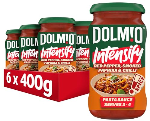 Dolmio Intensify Spicy Red Pepper Smoked Paprika & Chilli Pasta Sauce Jar, perfect for a quick pasta meal for 3-4, Bulk Multipack 6 x 400g