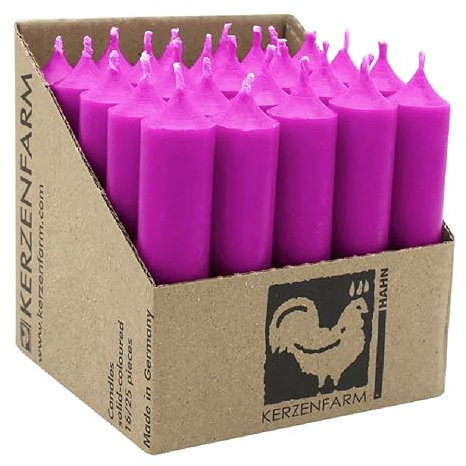 luterna Stabkerzen aus Paraffin, 100/22 mm, Aubergine, KERZENFARM HAHN, Brenndauer ca. 4h, 25 Stück pro Verpackung
