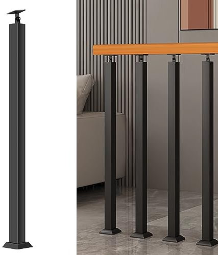Poteaux De Balustre D'escalier Carrés - Broches De Garde-Corps En Métal Réglables à 270° Avec Base De Support Plat Et Kits De Vis; Les Poteaux En Fer Noir Conviennent à La Terrasse
