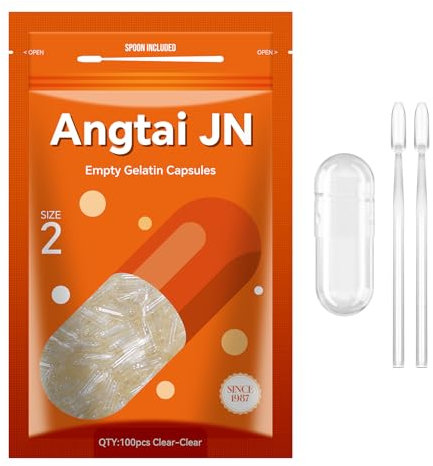 AngtaiJN Capsules de Gélatine Vides Taille 2(100 Unités)-Capsule Gelatine Transparente à Remplir avec 2 Micro Cuillère de Laboratoire, Gélule Vide Compatible avec le Remplisseur de Capsules de 2