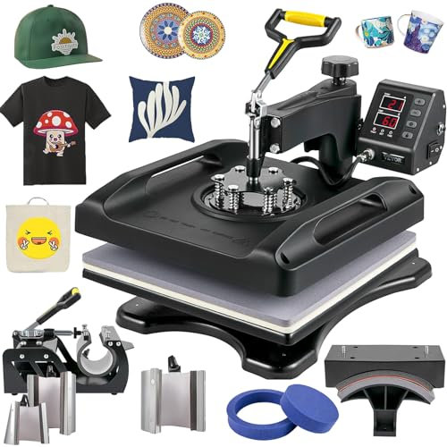 VEVOR 8 in 1 Heat Press Machine Combo - 15x15 Inch T-Shirt Press Machine with Tumbler Press, 360° Swing Away Digital Multifunction Heat Transfer Sublimation for