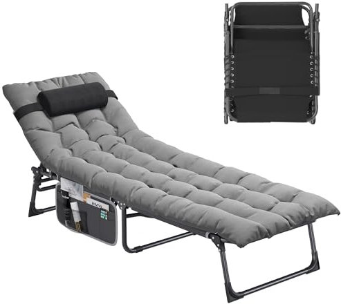 YITAHOME Bains de Soleil avec Coussin 190x68x31cm Chaise Longue Réglable en 4 Positions, Transat Jardin Exterieur avec Appui-tête et Latérale Capacité de Charge 200KG pour Jardin, Piscine, Gris