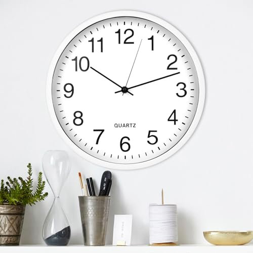 VFANDV Reloj de Pared 30CM Diámetro, Reloj de Pared Silencioso, Reloj Blanco de Estilo Moderno Decoración de la Sala Cocina, para Sala de Estar, Cocina, Oficina, Dormitorio - Alimentado por Batería