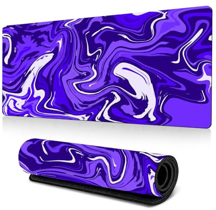 Treer Tapis de Souris XXL/XL/L, Tapis de Souris avec Caoutchouc Base Antidérapante, Tapis de Souris Gamer de Résistantà l'usure, Tapis Souris pour Gaming, Maisonet Bureau (900x400mm,Violet Blanc)