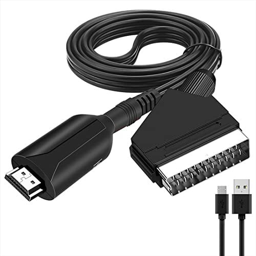 FiTspi HDMI to SCART Converter with USB Cable Cable 1M Conversion Line HDMI Input SCART Output Video Audio Upscale Adapter 1080P For HDTV DVD Sky Box STB Plug and Play