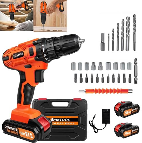 Akkubohrer mit 1.5Ah Akku Bohrmaschine 21V Schrauber Akku-Bohrschrauber Set Schlagbohrschrauber 25+1 Drehmomentstufen 45Nm Akkuschrauber mit 2-Gang, LED-Licht, 26tlg Zubehör für Haus DIY Projekt