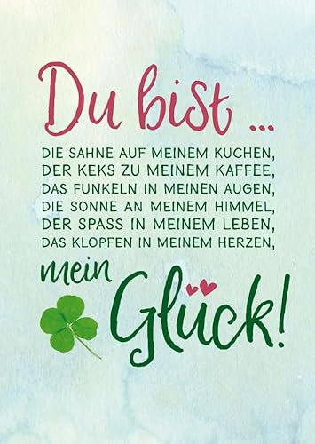 Herzliche Postkarte für Liebende - Du bist mein Glück mit Kleeblatt und liebevoller Botschaft