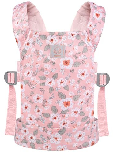 GAGAKU Puppentrage Babytrage Puppe Zubehör ab 3 Jahre Kinder 100% Baumwolle Puppentrage Kleinkind Puppen Trage Bauchtrage Kuscheltiertrage Puppentragetasche - Rose - Anemonenblumen