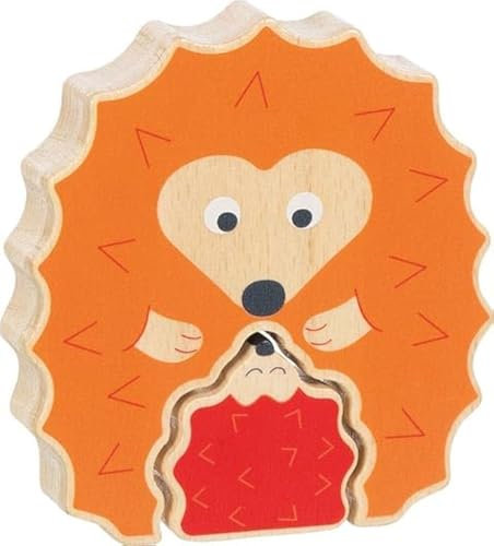 goki 57331 Aufstellpuzzle Igel aus Holz – Lernspielzeug, Fördert Kreativität, Geschicklichkeit, Konzentration und Fantasie, 2-er Set, ab 1 Jahr, Orange und Rot