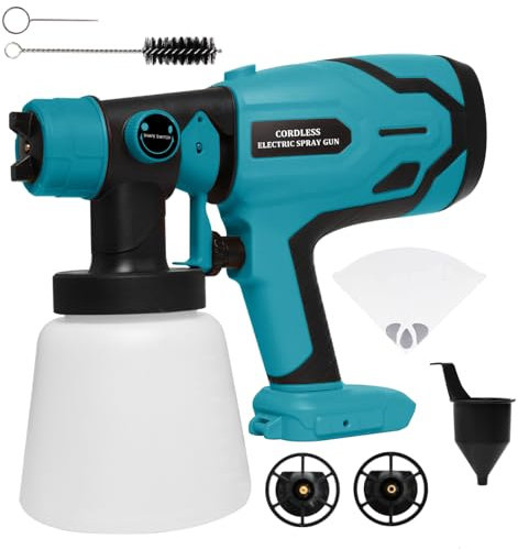 Pistolet à Peinture électrique pour Batterie Makita 18 V, 2 Buses en Laiton et 3 Motifs pour Peindre la Maison, la clôture, l'intérieur et l'extérieur, etc. (Outil Uniquement)