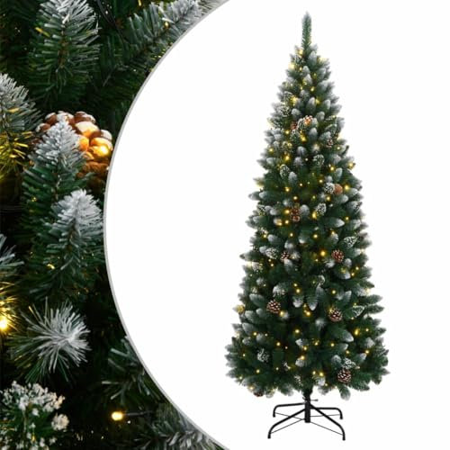 vidaXL Künstlicher Weihnachtsbaum, Tannenbaum mit LED-Beleuchtung 300 LEDs 180cm, Christbaum mit Metallständer, Weihnachtsdeko Kunstbaum Dekobaum