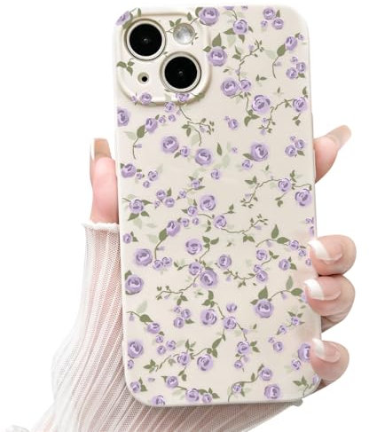 NITITOP Compatible with iPhone 14 Plus Case Cute Flower for Women Girls Floral Dark Purple Rose Design Vintage Shockproof Soft Girly Slim TPU Fashion Protective Phone Cover - Dark Purple