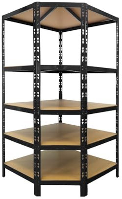 Floordirekt Eckregal | Schwerlastregal | Traglast von bis zu 875 kg | Steckregal | Werkstattregal | In 2 Farben erhältlich (Schwarz, 180 x 90 x 42 x 60 cm)