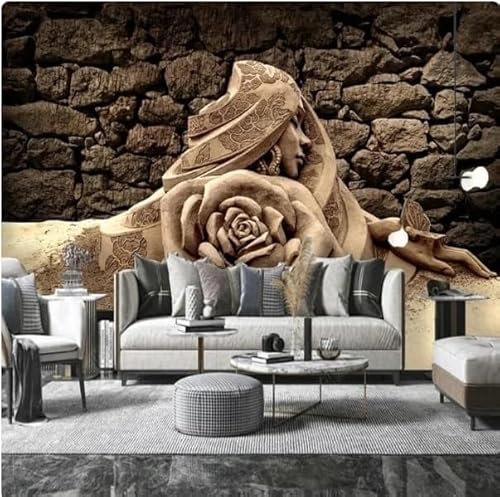 Tzxztt Stein-Sand-Skulptur Rose Moderne 3D Tapete Geprägte Seide Neutrale Töne Material Ideal Für Wohnzimmer Schlafzimmer-250cm×170cm