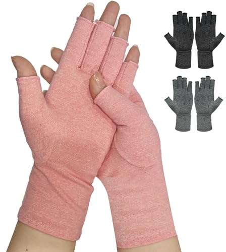 Impoditiongs Arthritis Handschuhe，Fingerlose handschuhe，Bereitstellung von Wärme und Kompression zur Förderung der Heilung, Linderung von Schmerzen bei rheumatoider Arthritis und Karpaltunnel(Rosa,L)