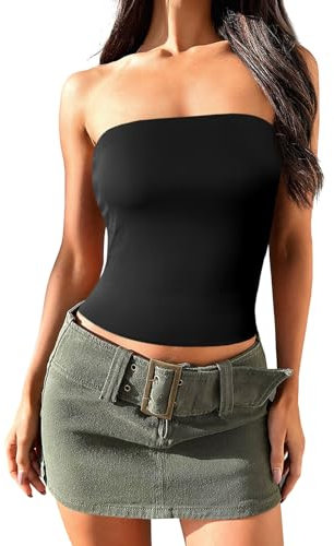 Imily Bela Top Damen Sommer Sexy Bandeau Top Y2k Basic Tube Top Trägerloses Oberteile Casual Schwarz M