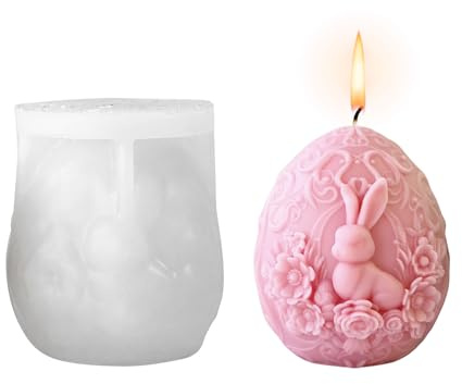 Stampo per candele a forma di uovo di Pasqua, 1 stampo 3D in silicone a forma di coniglio pasquale, per realizzare candele, sapone, cera, artigianato, decorazione per la casa (stampo per uova di