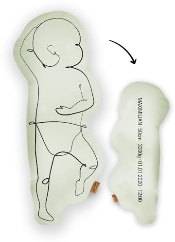 Mein Babykissen Personalisiertes Geburtskissen zur Geburt im 1:1 Maßstab | Mit Namen für Neugeborene | Erinnerungen in Originalgröße Jungen Mädchen (Pastel Green, 1:1 Maßstab mit Gewicht, Line Three)