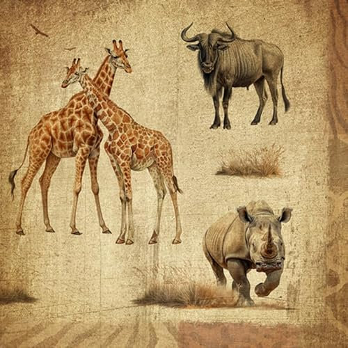 20 Servietten Tiermotive Tiere aus der Savanne als Tischdeko. Papierservietten mit Motiv. Auch für Decoupage und Serviettentechnik 33x33cm