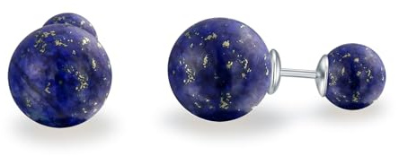 Lapislazuli-Kugel-Ohrstecker, silberfarben, doppelseitig, Lapis-Ohrstecker, Geschenk für Frauen
