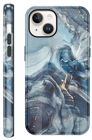 Saqmkil Handyhülle für iPhone 14/iPhone 13 6,1 Hülle, Aesthetic Muster Marmor Mädchen Frauen Case, Weich Silikon Dünn TPU + PC Bumper Stoßfeste Kratzfest Schutzhülle Cover für iPhone 14,Schwarz 02
