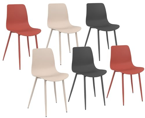 IDMarket - Lot de 6 chaises Kiara Mix Color Gris foncé x2, Terracotta x2, Beige x2 avec Pieds en métal