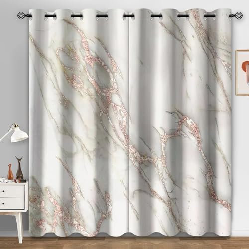 Curtain Roségold Marmor Blackout Curtain Living Room Polyester Vorhang mit Ösen Gardinen Waschbar Vorhänge Verdunklungsvorhänge Gardienen Blickdicht Scheibengardinen 2x140x160cm