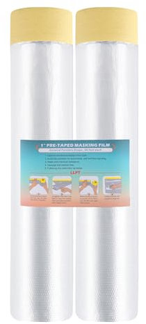 LLPT Abdeckfolie Klebeband mit Folie | 2 Rollen | Transparent Abdeckfolie Selbstklebende Malerfolie Malerband | Zum Schutz von Autos Wänden Staub und Spritzschutz (MFTW4002) | 400cm(ungefaltet) x 20m