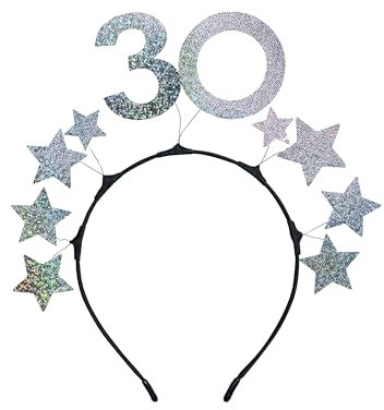 Libetui Glamouröser Haarreif 30 Geburtstag Frauen funkelnde Sterne Silber Stirnband Kostüm Geschenk 30. Geburtstag Krone Kopfschmuck Stern Glitzer, Einheitsgröße