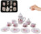 Trrymbbe Juego de té pequeño, Juego de té en Miniatura a Escala de 15 Piezas 1:12, Mini Tazas de Porcelana, Tetera, Platos Rosa patrón de muñecas para casa de muñeca Estilo 3 Miniatura