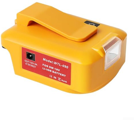 USB Charger Adapter for DEWALT 18V Batteries with Energy Saving Features and Lighting Options