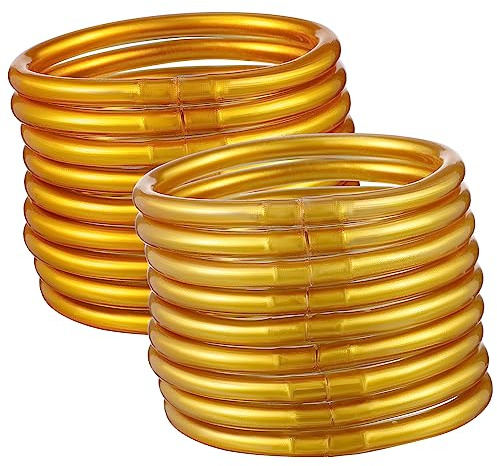SHERCHPRY Bracelets en Silicone 18 Pièces, Joncs Dorés, Style Mode | Bracelet Jonc Femme, Bracelets en Gelée pour Femmes, Légers et Confortables, Lot de 18