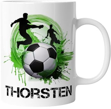 Personalisierte Tasse Fußballer | Keramik Becher mit Namen – Coole Fußball Kaffeetasse, Geschenkidee für Männer, Frauen, Kinder & Kollegen – spülmaschinenfest, 330ml