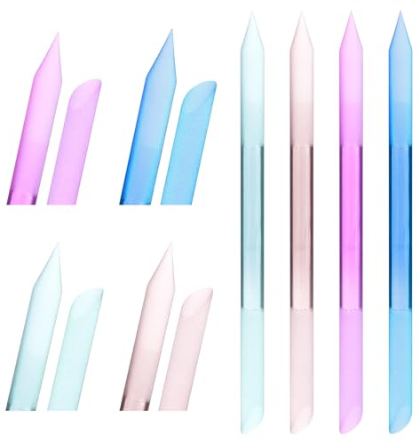 Lot de 4 limes à ongles rondes en verre pour nettoyer les cuticules, repousse-cuticules, limes à ongles, limes à ongles, double face, surface cristal, lime à ongles en verre pour bricolage