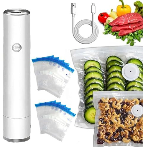 Pompe À Vide Alimentaire, Machine Sous Vide Portable A, Prolongation Maximale De La Fraîcheur, De 5 Secondes Robustes Et Polyvalents, Avec 20/30 Sacs Sous Vide RÉUtilisables (20pcs)