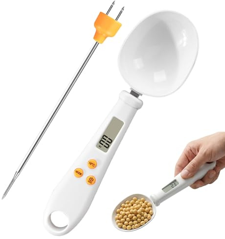 Cuchara Medidora Digital 2 en 1 con Pantalla LCD, Báscula de Cocina en Gramos y Termómetro de Cocina Digital, Tara, Lectura Instantánea, g/oz/lb y °C/°F para Repostería Carne