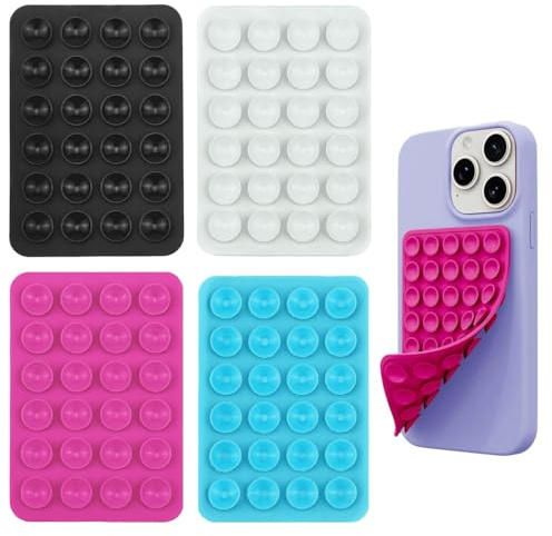GNALIA Ventosa Per Cellulare - 4 Pezzi Supporto Adesivo Posteriore A Mani Libere Per Selfie E Video, Colori Nero, Bianco, Fucsia E Blu